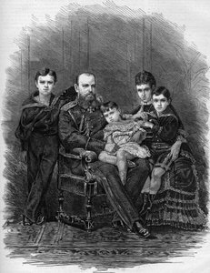 1881 में रूसी शाही परिवार का पोर्ट्रेट: ज़ार अलेक्जेंडर III (1845-1894) और मैरी फेडोरोवना (या फियोडोरोवना, या फेडोरोवना) (मैरी सोफी डागमार)