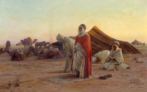 रेगिस्तान में तम्बू प्रार्थना। विवरण। यूजीन एलेक्सिस गिरार्डेट (1853-1907) द्वारा 19वीं सदी की बेयोन, मुसी बोनट द्वारा पेंटिंग