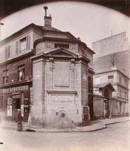 Fontaine des Haudriettes, rue des Archives का कोना और rue des Haudriettes, 3rd arrondissement, पेरिस (b / w फोटो) द्वारा यूजेन एटगेट