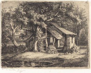 नाशपाती के पेड़ के साथ कॉटेज, 1849 प्रकाशित। द्वारा यूजीन ब्लेरी