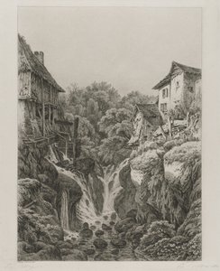 Aix-les-Bains, 1856 के पास चक्की और जलप्रपात। द्वारा यूजीन ब्लेरी