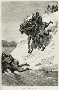 1877 में डॉक्टर हरमंद द्वारा लाओस और इंडोचाइना की जंगली आबादी की कहानी को चित्रित करने के लिए, यूजीन बर्नैंड द्वारा एक चित्र के बाद उकेरी गई, पृष्ठभूमि में रिवेर से टूऑन (से टून) का मार्ग, यात्री कथाकार का एक चित्र। , प्रकाशित करना द्वारा यूजीन बर्नैंड