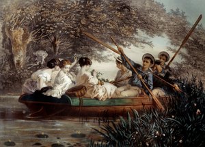 यूजीन गुएरार्ड (1821-1866) द्वारा 19वीं सदी के निजी संग्रह द्वारा नाव यात्रा लिथोग्राफी