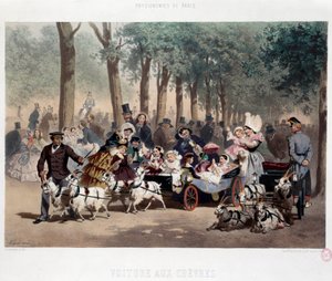 19वीं सदी में पेरिस के तुइलरीज गार्डन में कार से चलें, यूजीन गुएरार्ड (1821-1866) द्वारा 19वीं सदी के पेरिस, मुसी कार्नावलेट द्वारा लिथोग्राफी