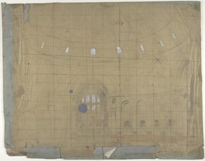 ओपरा, पेरिस में एक स्टेज सेट के लिए डिजाइन: चर्च इंटीरियर, 1830-90। द्वारा यूजीन सिसेरी