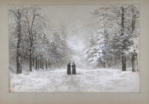 विंटर सीन विद टू मेन, 1830-90। द्वारा यूजीन सिसेरी