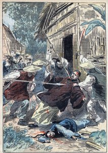 फ्रांसीसी पुजारी बर्थोलेट (1865-1898), विदेशी मिशनों के पुजारी, की 21 अप्रैल 1898 को युन नगन चेउ (युन-नगन-चेउ) शहर के पास चीनी राष्ट्रीय रक्षकों द्वारा हत्या कर दी गई थी। "ले पेलेरिन" में डंबल्स का चित्रण "10 जुलाई" द्वारा यूजीन डंबलान्स