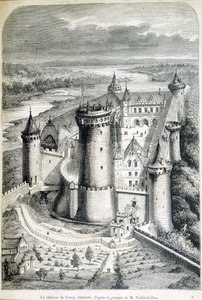 Le Chateau de Coucy, पुनर्स्थापित करता है - स्केच से उत्कीर्णन // यूजीन वायलेट-ले-ड्यूक (वायलेट ले ड्यूक) (1814-1879) द्वारा - "" ले मोंडे शानदार "" 8/05/1858 का। द्वारा यूजीन इमैनुएल (बाद में) वायलेट ले डुक