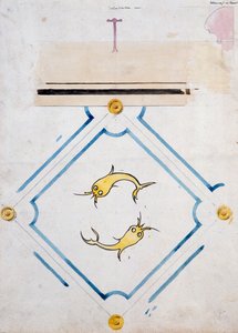 यूजीन इमैनुएल वायलेट-ले-ड्यूक (1814-1879), वॉटरकलर ड्राइंग द्वारा बाथरूम टाइल के लिए मोटिफ्स, चेटो डी'यू द्वारा यूजीन इमैनुएल वायलेट ले डुको