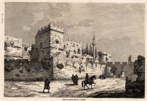 रोड्स में महान उस्तादों का महल, यूजीन फ्लैंडिन द्वारा 1844 में रोड्स द्वीप की अपनी यात्रा को चित्रित करने के लिए चित्रित किया गया था। एडौर्ड चार्टन द्वारा संपादित "" ले टूर डू मोंडे" में उत्कीर्णन द्वारा यूजीन फ़्लैंडिन