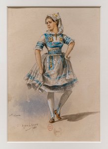 कोरिगेन। चार्ल्स-मैरी विडोर का बैले, कॉस्ट्यूम मॉडल। 1880, कागज पर कलम, जल रंग और गौचे।