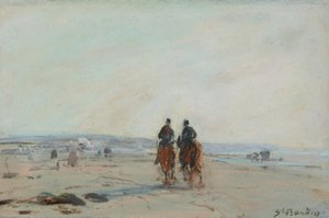 समुद्र तट पर दो घुड़सवार, c.1864-68 (कागज पर पस्टेल पेपर पर रखी गई) द्वारा यूजीन लुई बौडिन