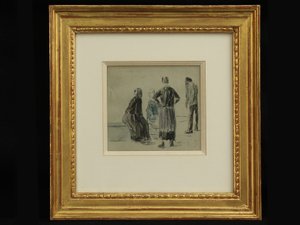 समुद्र तट पर चित्र, c.1860 (कागज पर कॉन्टे और वॉटरकलर) द्वारा यूजीन लुई बौडिन