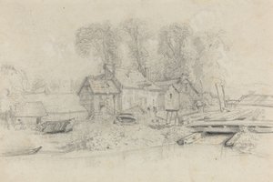 इमारतों, नावों और आकृतियों के साथ रिवर लैंडस्केप, सी। 1858. द्वारा यूजीन लुई बौडिन