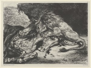 शेर एक घोड़े को खा रहा है, 1844., 1844। द्वारा यूजीन डेलाक्रोइक्स