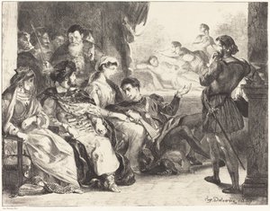 हेमलेट्स फादर एक्ट III, सीन II, 1835 के जहर को अधिनियमित करने वाले खिलाड़ी। द्वारा यूजीन डेलाक्रोइक्स