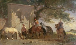 अरब अपने घोड़ों को पानी पिलाते हैं, c.1865-75 द्वारा यूजीन फ्रॉमेंटिन