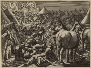 गिदोन द्वारा चुने गए 300 सैनिकों द्वारा मिद्यान के शिविर पर हमला (उत्कीर्णन) द्वारा यूरोपीय स्कूल