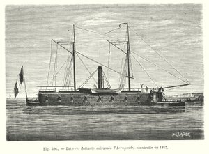 बख़्तरबंद फ्लोटिंग बैटरी l'Arrogante, 1862 में निर्मित (उत्कीर्णन) द्वारा यूरोपीय स्कूल