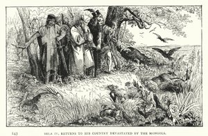 बेला IV, मंगोलों द्वारा तबाह अपने देश में लौटता है (उत्कीर्णन) द्वारा यूरोपीय स्कूल