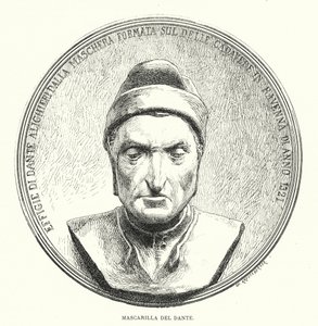 मध्यकालीन इतालवी कवि दांते अलीघिएरी का मौत का मुखौटा (लिथो) द्वारा यूरोपीय स्कूल