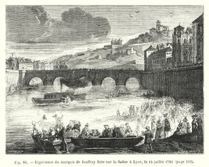 15 जुलाई, 1783 (उत्कीर्णन) में ल्यों में साओन पर बने मार्क्विस डी जौफ़रॉय का अनुभव द्वारा यूरोपीय स्कूल