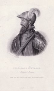 फर्डिनेंड डी अवलोस, पेस्कारा के 5 वें मार्क्विस (1489-1525), हैब्सबर्ग्स और फ्रेंच (उत्कीर्णन) के बीच इतालवी युद्धों में अर्गोनी सैन्य कमांडर द्वारा यूरोपीय स्कूल