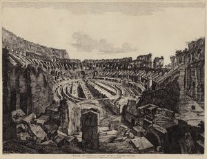 रोम में कोलिज़ीयम का आंतरिक भाग, 1813 में उत्खनन किया गया और 1814 में खोला गया (उत्कीर्णन) द्वारा यूरोपीय स्कूल
