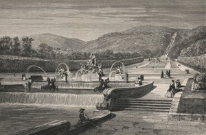 ला पीस ऑफ वॉटर एंड द वॉटरफॉल इन कैसर्टा (उत्कीर्णन) द्वारा यूरोपीय स्कूल