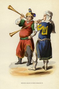 एडवर्ड III के शासनकाल के अंग्रेजी संगीतकार (रंगीन उत्कीर्णन) द्वारा यूरोपीय स्कूल