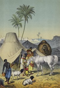 उत्तरी अफ्रीका और अरब के लोग, जानवर और पौधे (रंग लिथो) द्वारा यूरोपीय स्कूल