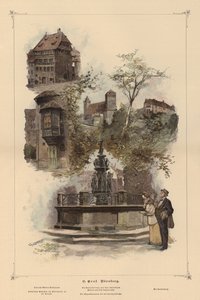 नूर्नबर्ग, जर्मनी में प्रमुख इमारतें (रंगीन उत्कीर्णन) द्वारा यूरोपीय स्कूल