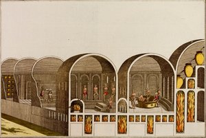 अंडरफ्लोर हीटिंग के साथ रोमन बाथ हाउस (रंगीन उत्कीर्णन) द्वारा यूरोपीय स्कूल