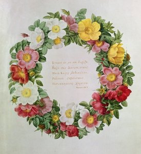 क्लॉड-एंटोनी थायर लेस गुलाब, फ्रंटस्पाईज: गारलैंड एपिडग्राफ ऑफ ओड वी द्वारा ग्रीक कवि एनाक्रोन, 1817 (लिथोग्राफ) द्वारा Eustache Hyacinthe Langlois
