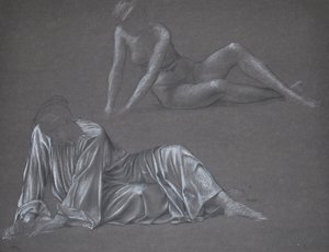 अर्थबाउंड का दोहरा अध्ययन - महिला आंकड़ा, 1897 (कागज पर चॉक) द्वारा एवलिन डी मॉर्गन