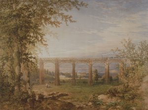 स्टीम ट्रेन, 1849 के साथ एक ईंट और टिम्बर रेलवे वियाडक्ट (कागज पर wc) (3247622 जोड़ी)