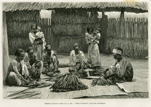 स्वदेशी लोग तंबाकू बना रहे हैं। एल्फ्रेड मार्चे (1844-1898) द्वारा अल्फ्रेड मार्चे (1844-1898) द्वारा, एडौर्ड चार्टन (1807-1890), हैचेट, पेरिस द्वारा निर्देशित, ले टूर डू मोंडे 1886 में, लुकोन और पलाऊन की कहानी को चित्रित करने के लिए मायरबैक द्वारा उत्कीर्