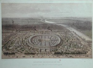 1867 में पेरिस में यूनिवर्सल प्रदर्शनी का सामान्य दृश्य, रैप गेट (रंग लिथो) से लिया गया