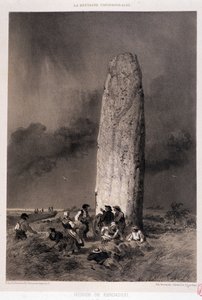 Kergadiou (Finistere) के मेनहिर के आसपास के किसान - "" समकालीन ब्रिटनी "" में, बीमार। फेलिक्स बेनोइस्ट द्वारा, एड. बढ़ई, पेरिस द्वारा फेलिक्स बेनोइस्ट