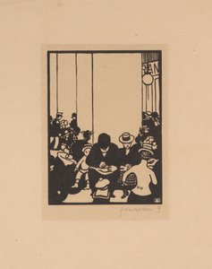 फाइव ऑकलॉक, द वर्ल्ड्स फेयर IV, 1901 (टिंटेड जापान पेपर पर वुडकट) द्वारा फेलिक्स एडौर्ड वाल्टन