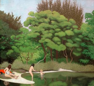 सनी दो महिलाओं और एक बच्चे के साथ परिदृश्य से गुजरती हैं द्वारा फेलिक्स एडौर्ड वाल्टन