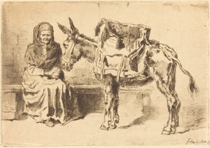 Cacoletière Assise Seated Woman and Ass, 1875. द्वारा फेलिक्स हिलैरे बुहोट