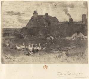 लेस पेटिट्स चौमिएरेस छप्पर वाले कॉटेज - छोटी प्लेट, 1878। द्वारा फेलिक्स हिलैरे बुहोट