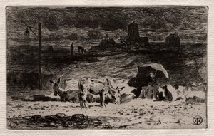 द हिल्स ऑफ द कैइल्स में गदहे, सी। 1875। द्वारा फेलिक्स हिलैरे बुहोट