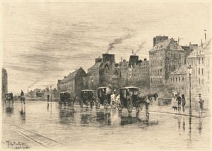1876 में क्वा डे ल'होटल-डियू पर शीतकालीन सुबह। द्वारा फेलिक्स हिलैरे बुहोट