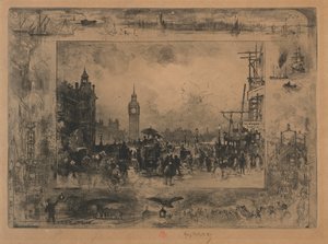वेस्टमिंस्टर ब्रिज, या वेस्टमिंस्टर टॉवर, 1884। द्वारा फेलिक्स हिलैरे बुहोट