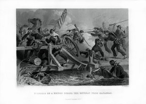 मानस, वर्जीनिया, 1862-1867 से पीछे हटने के दौरान एक पुल पर संघर्ष। द्वारा फेलिक्स ऑक्टेवियस कार डारले