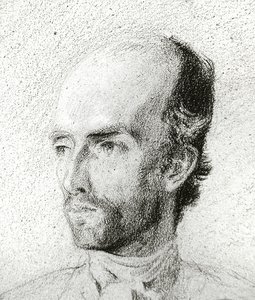 एक आदमी का पोर्ट्रेट, c.1845 (काले चाक को भूरे रंग के कागज पर सफेद रंग से ऊंचा किया गया) द्वारा फेलिक्स ज़ीम