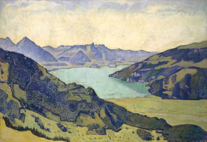 Breitlauenen, 1906 से थून झील का दृश्य। द्वारा फर्डिनेंड होडलर