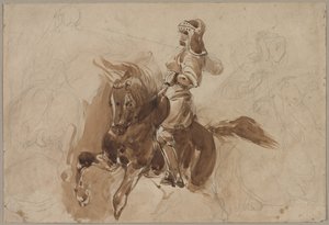 हार्बरबैक रेक्टो पर बख्तरबंद चित्र, एक खलिहान के सामने हार्स, सी। 1828। द्वारा फर्डिनेंड विक्टर यूजीन डेलाक्रोइक्स